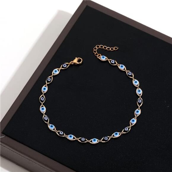 Evil Eye Anklet Bracelet for Women 14K Gold Plated Beach Foot Anklet - Picture 3 of 8